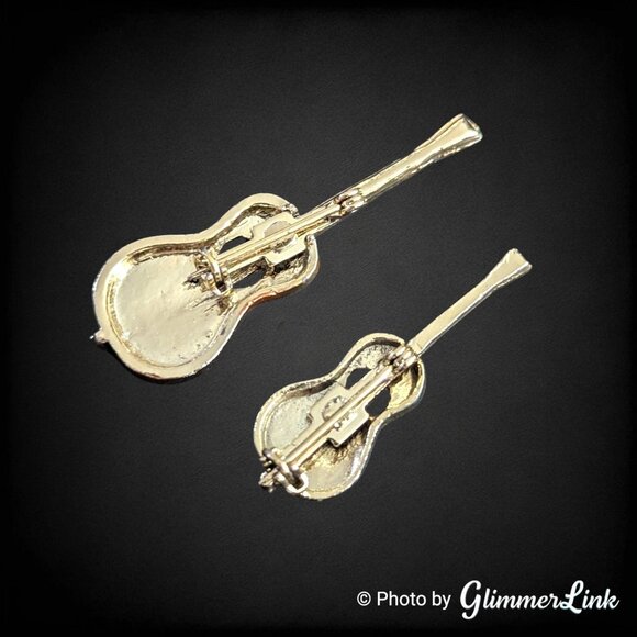Vintage Guitar Copper Enamel Gold Tone Brooches Set of 2 –  Musician Gift - Picture 6 of 7